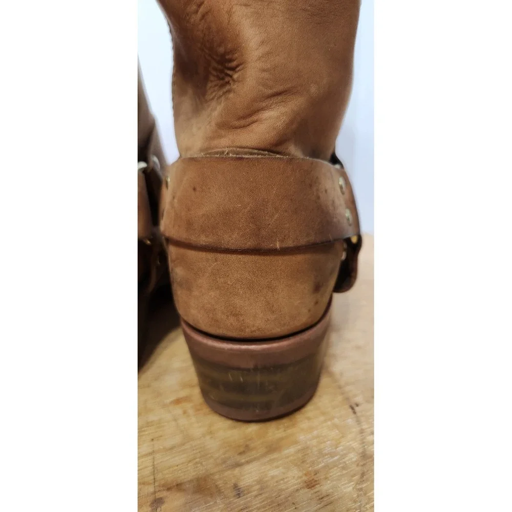 Dingo Dean Tan Harness Boots Square Toe Biker Pull On Brown Distressed Size 11 D